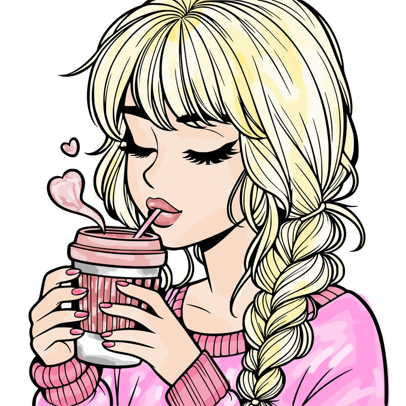 realistic girl drinking coffee