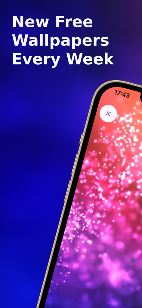 Screenshot of Aerial app showing a pink sparkling live wallpaper and the text New Free Wallpapers Every Week