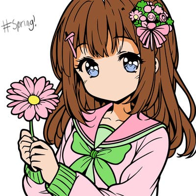 anime girl holding a flower