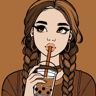 realistic girl with braided hair drinking boba