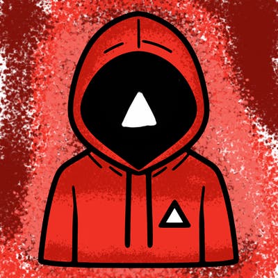 a person with non face waering a hoodie with a small triangle symbol