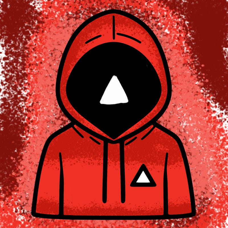 a person with non face waering a hoodie with a small triangle symbol