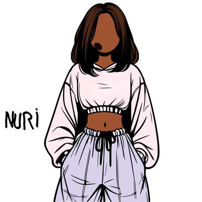 realistic girl faceless with baggy pants and a crop top