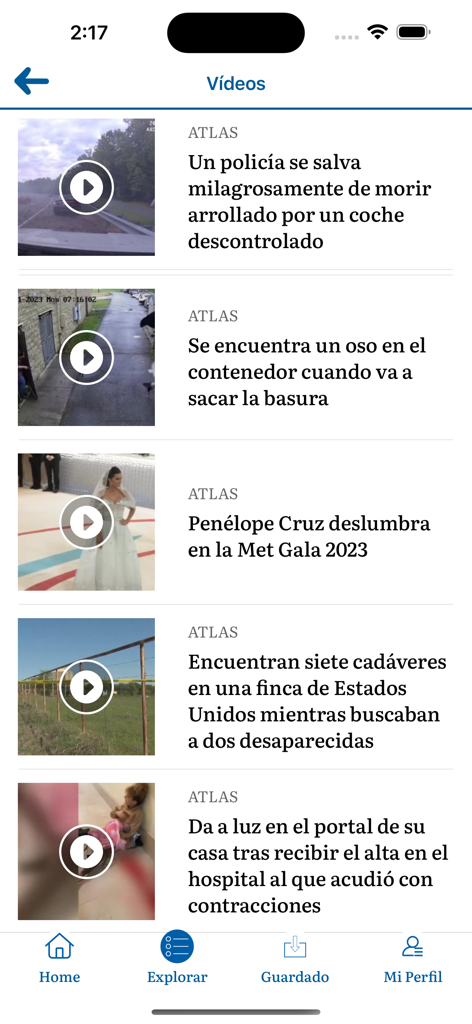Liste des vidéos d'actualités dans l'application Heraldo de Aragon