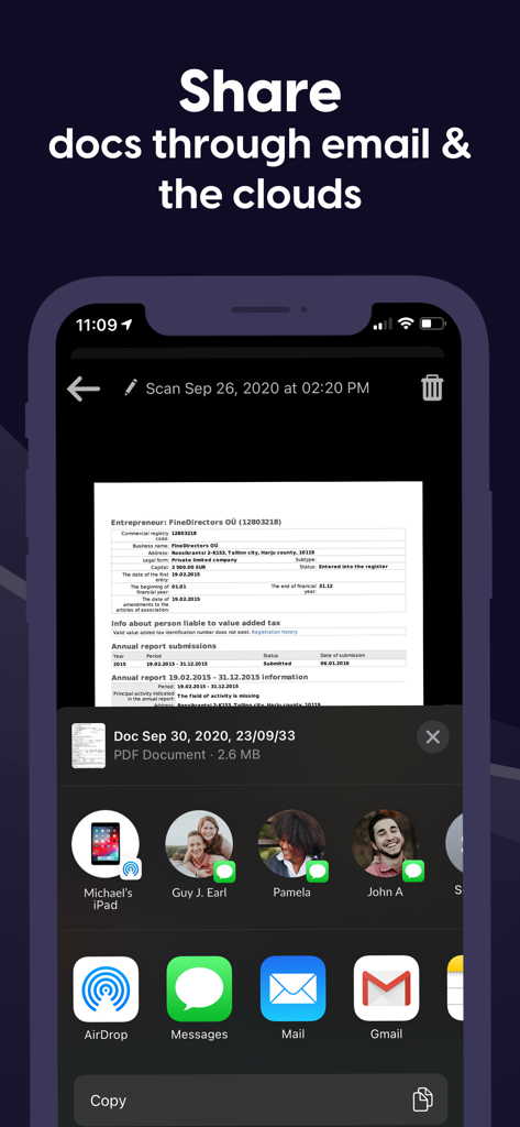 Teilen von gescannten Dokumenten über E-Mail und Cloud-Dienste auf dem iPhone