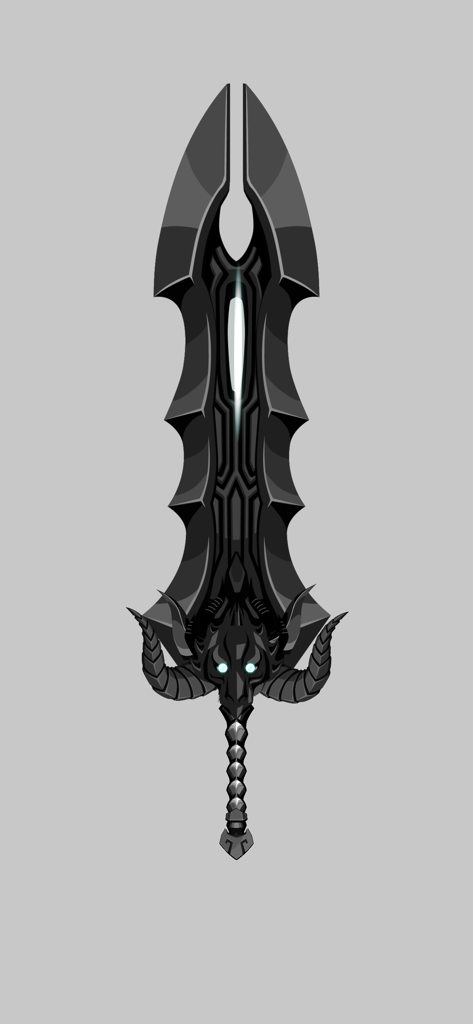 sword maker : Weapon Avatar - A dark demonic fantasy sword with a horned skull hilt and glowing blue eyes.