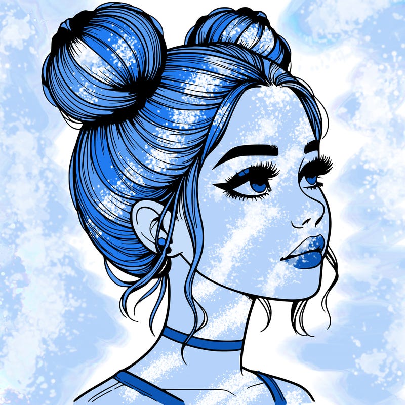 realistic girl with buns on the top of her head
