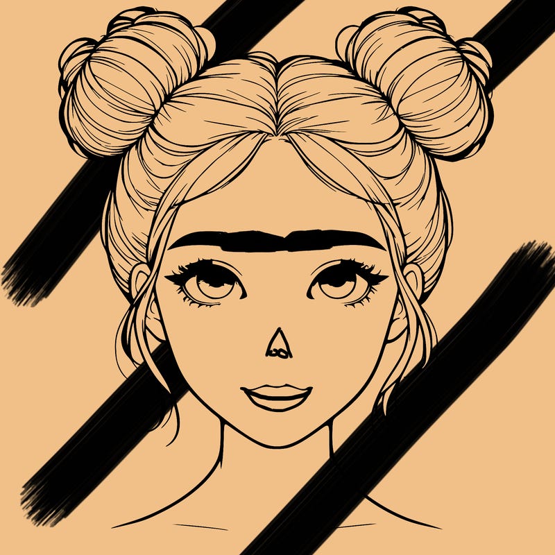 realistic girl with two buns on top of her head