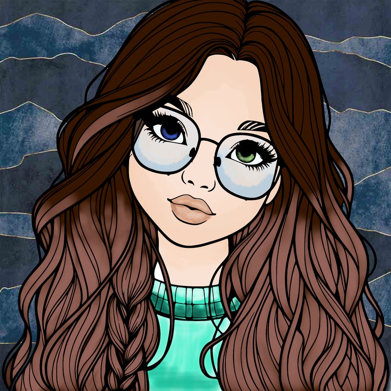 girl with long hair and freckles and glasses realistic