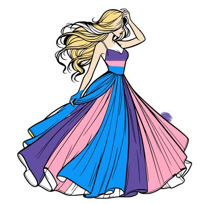 realistic woman with dress flowing in the wind