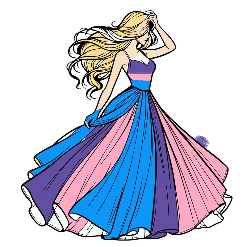 realistic woman with dress flowing in the wind