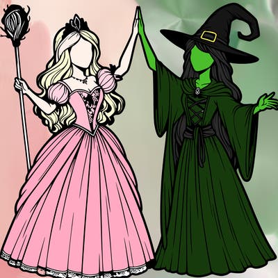 detailed realistic split of a princess and a witch