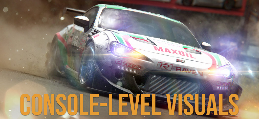 Drift Legends 2: Drifting Game - Ein hochdetailliertes Rennauto, das mit Rauch und filmischer Beleuchtung in Drift Legends 2 driften lässt