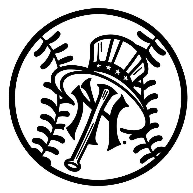 new york yankees logo with a baseball behind it