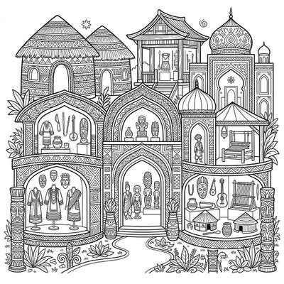 Embark on an artistic journey through the rich tapestry of human history and culture with this detailed ethnography museum coloring page. It's a wonderful way to explore diverse traditions and artifacts from around the globe, perfect for cultural enthusiasts and aspiring artists.