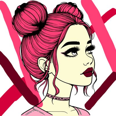 realistic girl with buns on the top of her head