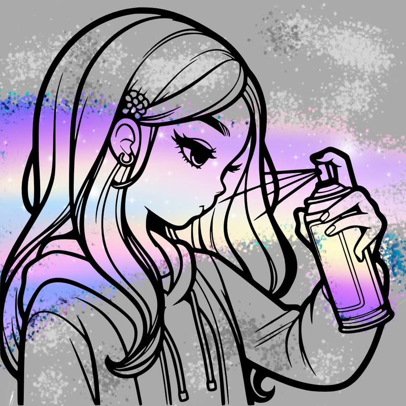 a realistic girl spray painting