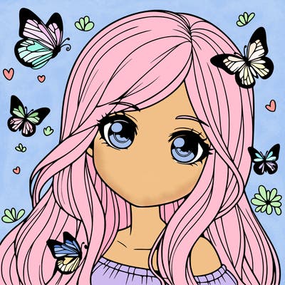 realistic girl with butterflies around her