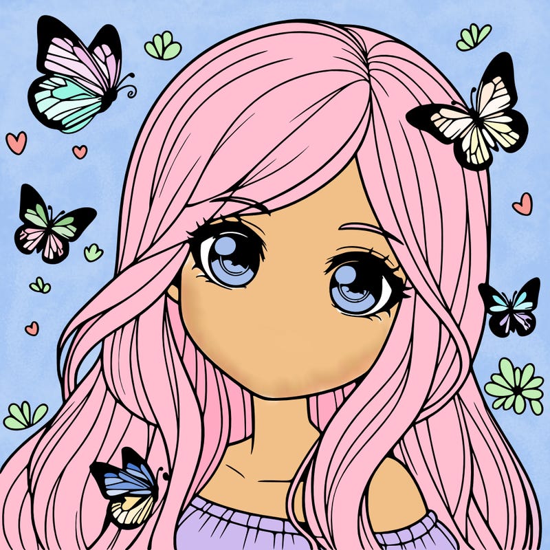 realistic girl with butterflies around her