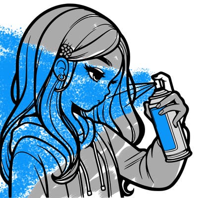 a realistic girl spray painting