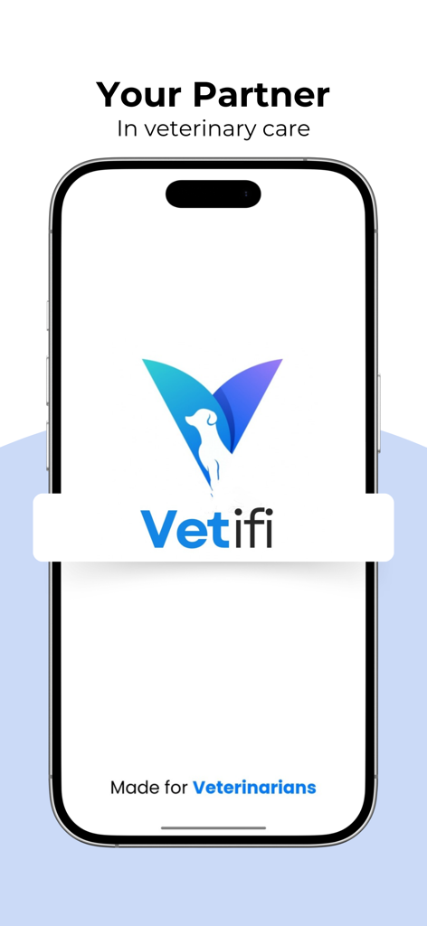 Vetifi - Vetifi mobile app welcome screen with the logo and the slogan Your Partner In veterinary care