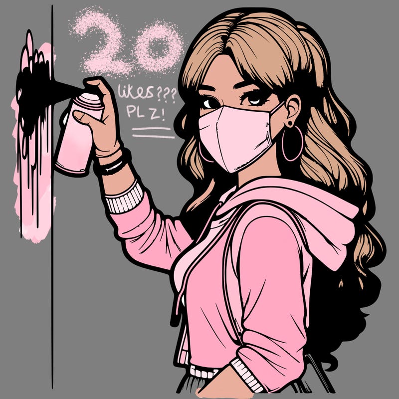 realistic girl with mask spray painting a wall