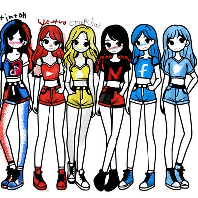 a group of girls wearing crop tops and shorts