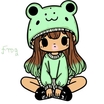 a girl wearing a frog hat and some frog socks