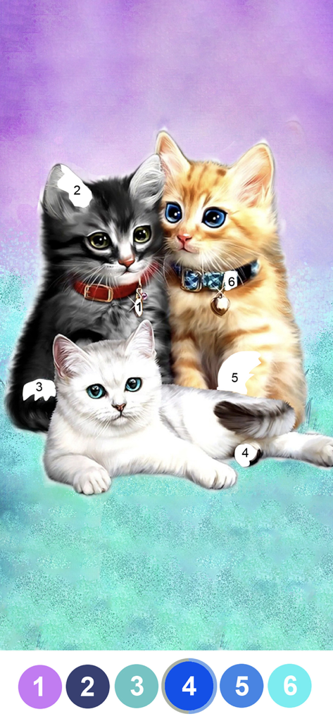 Fancy Color - Paint by Number - Pagina da colorare digitale dipingi per numero con tre gattini carini