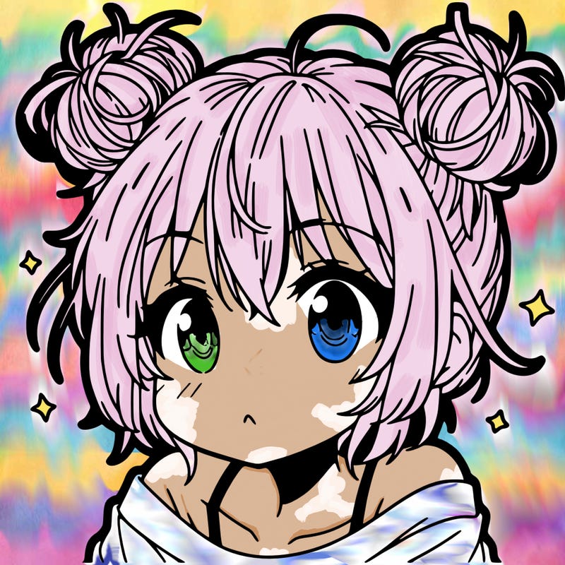 a manga girl with messy small buns