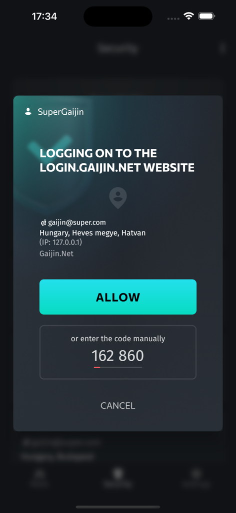 Gaijin Pass - Gaijin Pass app login confirmation screen showing an allow button and two factor authentication code