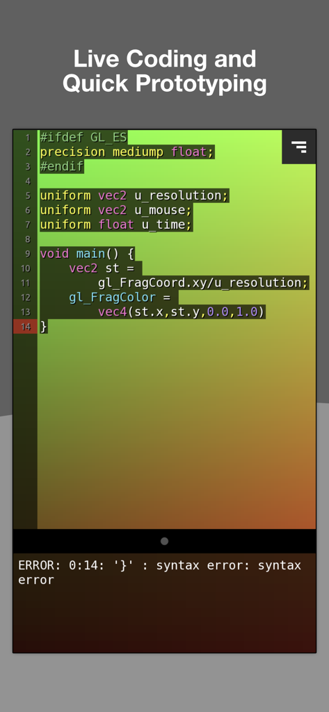 KodeLife - KodeLife app interface showing GLSL shader code for live coding and real-time graphics prototyping
