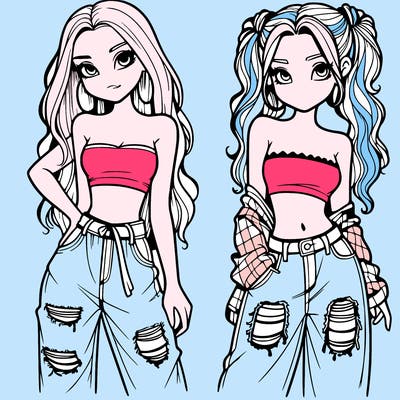 2 girls in crop tops and baggy jeans ripped