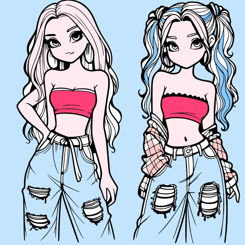 2 girls in crop tops and baggy jeans ripped