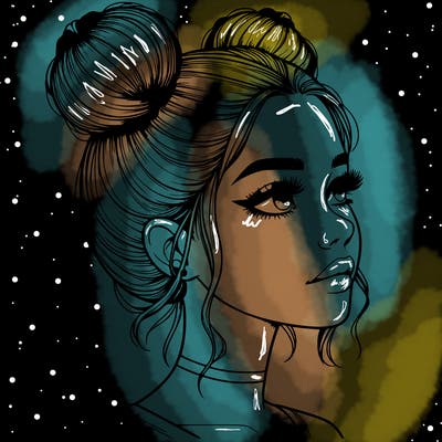 realistic girl with buns on the top of her head