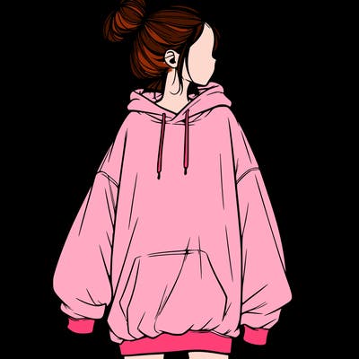 realistic girl with a oversized sweatshirt on and a bun