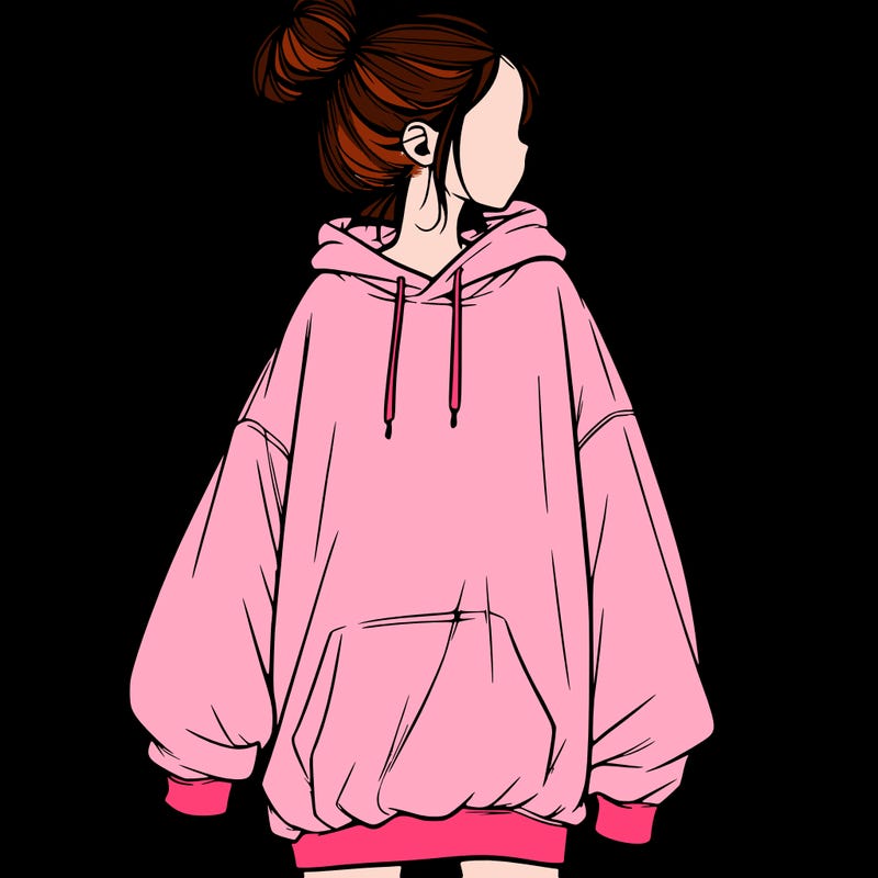 realistic girl with a oversized sweatshirt on and a bun