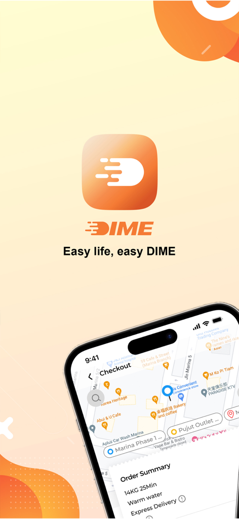 Dime Pay - Smartphone screen displaying the Dime Pay laundry service checkout interface and location map