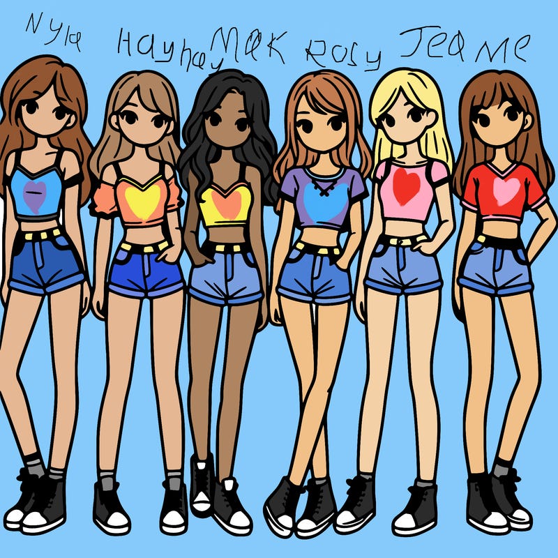 a group of girls wearing crop tops and shorts