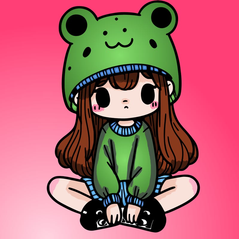 a girl wearing a frog hat and some frog socks