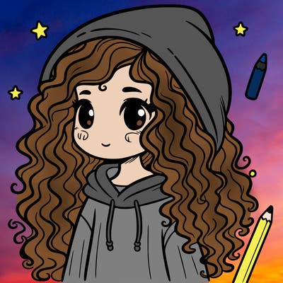 girl with curly hair and hoodie