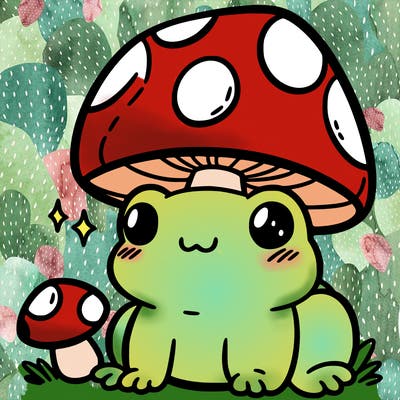 a cute frog with a mushroom hat