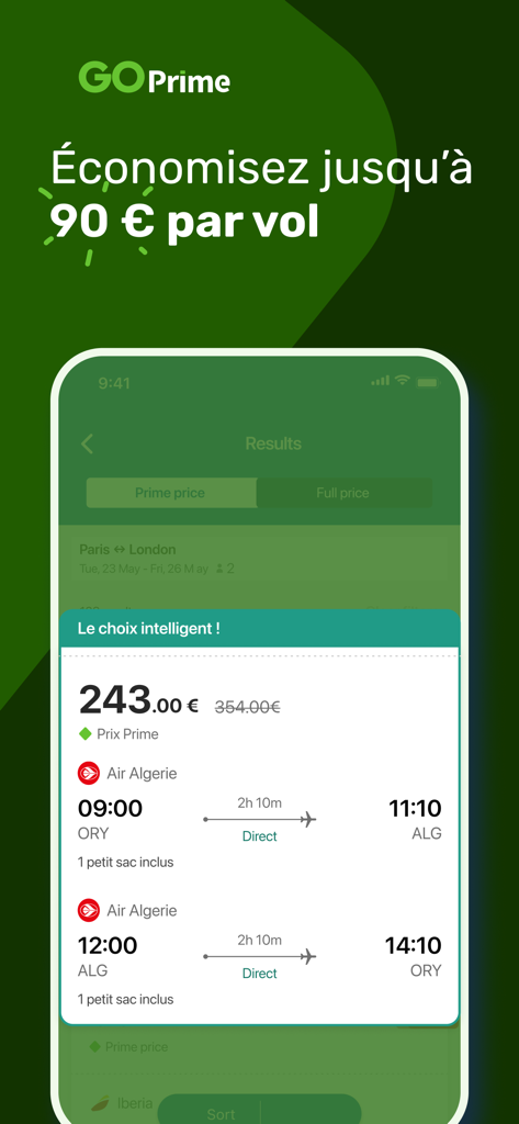 Go Voyages: Vols Pas Chers - L'application mobile Go Voyages affiche les offres de vols GO Prime et les réductions.