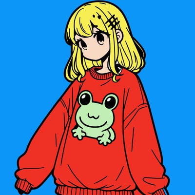 girl wearing frogging sweatshirt