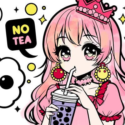 manga prinncess drinking bubble tea
