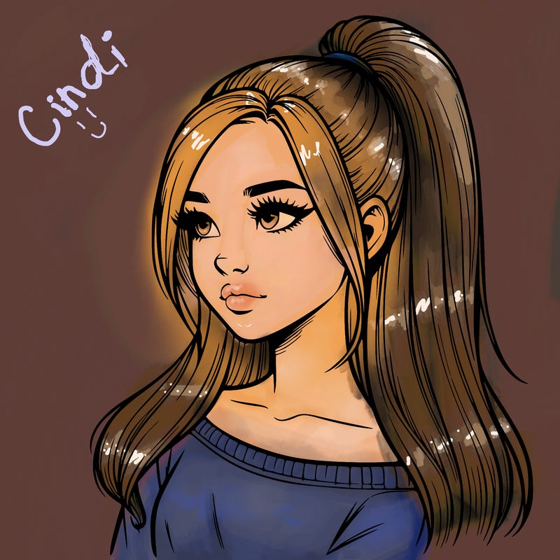 realistic girl with a high ponytail