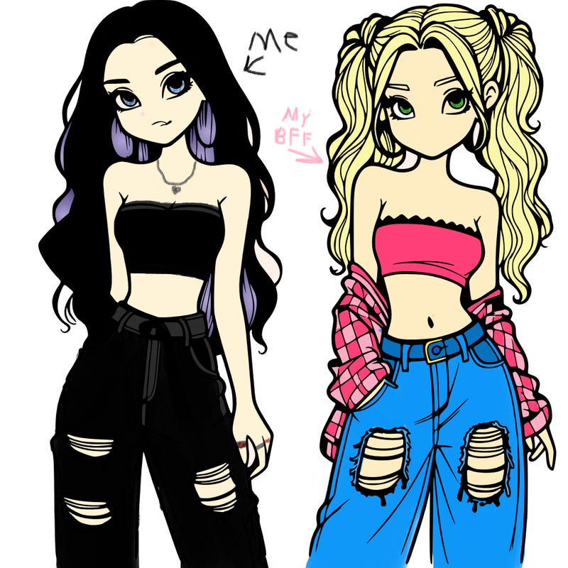 2 girls in crop tops and baggy jeans ripped