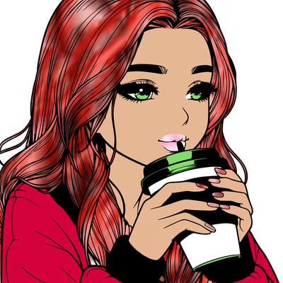 realistic girl drinking coffee