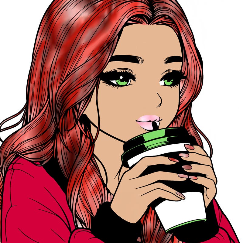realistic girl drinking coffee