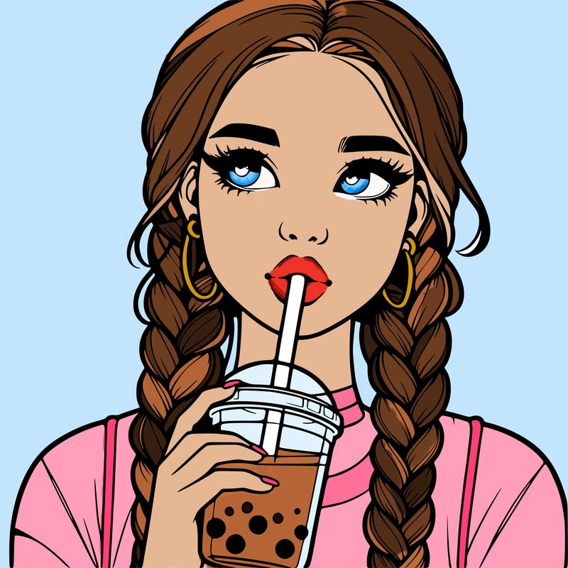 realistic girl with braided hair drinking boba